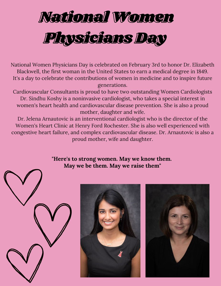 CVC_MI's tweet photo. "Here's to strong women. May we know them. May we be them. May we raise them" #womenandheartdisease #heartclinic #womenheartclinic #henryfordrochester #heartfailure #cardiologist #rochesterhills #michigan #michigancardiologist Jelena Z. Arnautovic https://t.co/wlJTbPjS8e