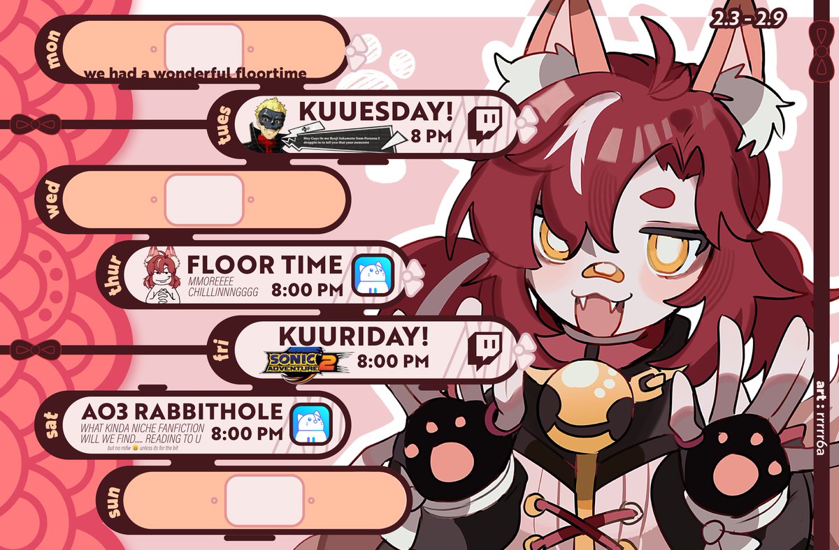 KUSOKITSUNE's tweet photo. ITS SCHEDULE TIME
GETTING MY SHIT TOGETHER AFTER MAGFEST!!!!

JOYOUS WEEK AHEAD IM EXCITED ASF TO PICK UP MORE PERSONA TOMORROWWW!!!!!!!!!!!! HOPE TO SEE YALL THERE :D
https://t.co/k8GlOyKZhh #YAPFOX https://t.co/Umytg7ewbK