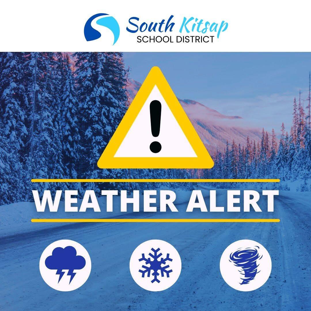 ⚠️On Tuesday, Feb. 4, South Kitsap Schools will start 2 hours late. No out of district transportation. No mid-day transportation. No AM/PM Developmental Preschool. No AM/PM ECEAP. No elementary band. No breakfast program. Buses will come 2 hours later than regular time. Thank you