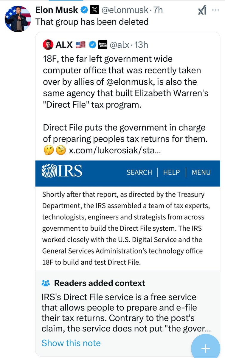 While Musk gets access to private info in the government’s payment system, he spreads the false rumor that Americans being able to file their own taxes - without paying a company for the privilege - is part of a government plot.