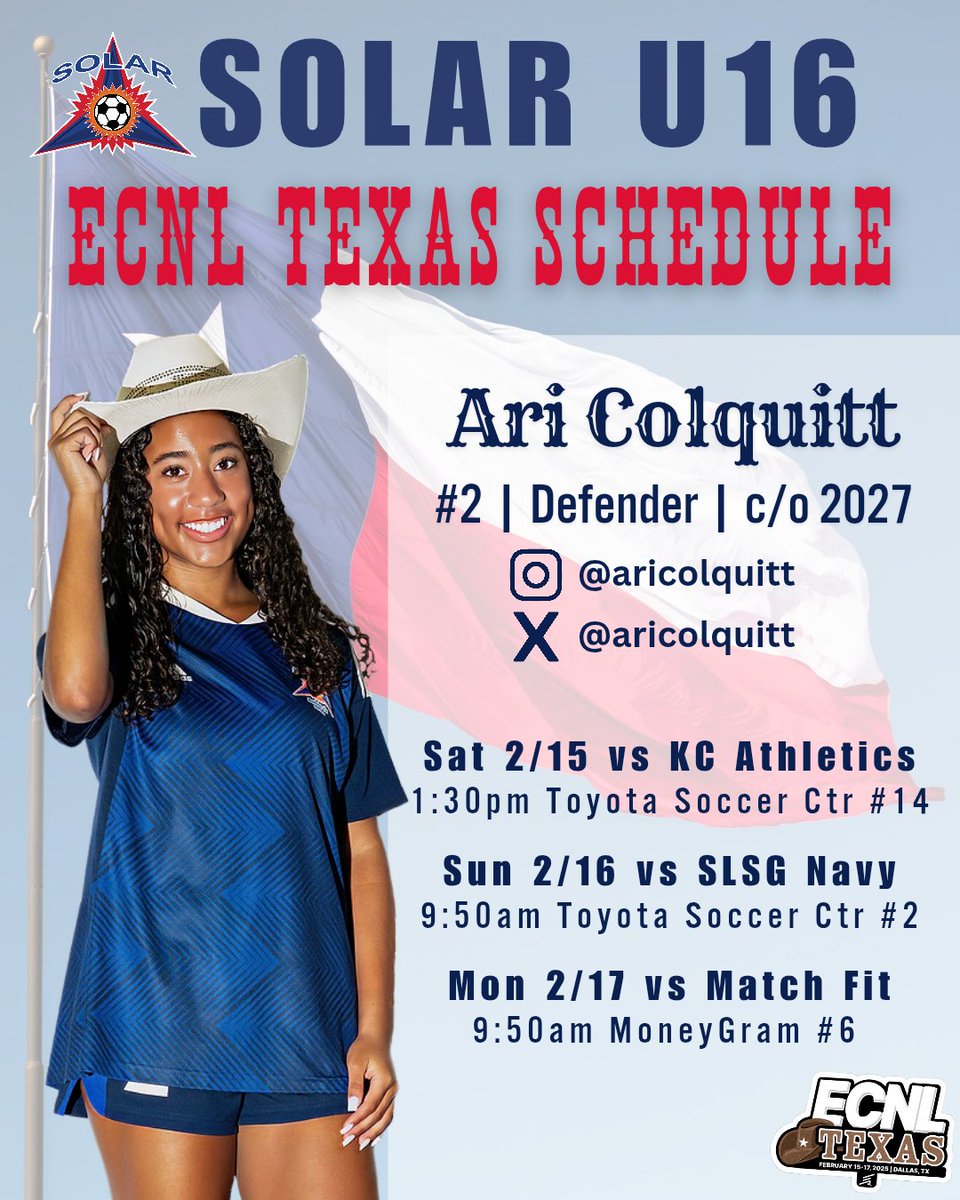 aricolquitt's tweet image. Excited to play at home next weekend for the #ECNLTX showcase. We have some great competition lined up. Hope to see you at our games.

@SolarSoccerClub 
@EcnlTexas @ECNLgirls
@soccerwire
@TopDrawerSoccer 
@PrepSoccer 
@PrepSoccerTX
@ImCollegeSoccer 
@ImYouthSoccer
