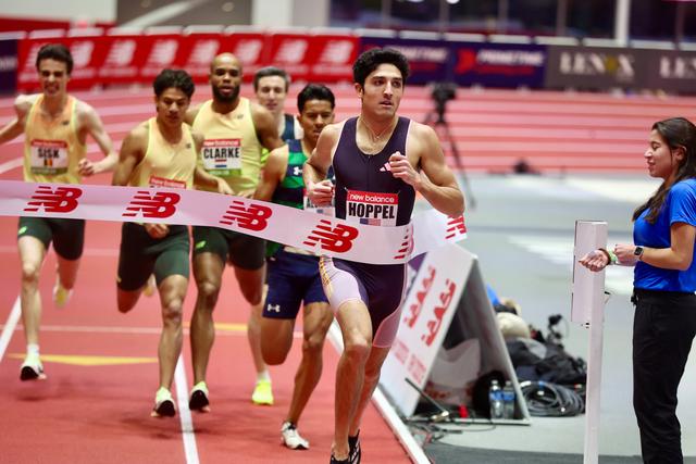 Bryce Hoppel is the World Indoor Champion at 800m, a bronze medalist in World Indoors at same distance, 4th in the Olympics and AR holder at 800 meters. He seldom makes a bad move over the 800 meters. Bryce is shown here in his normal state: winning an indoor 800 meters. Oh,