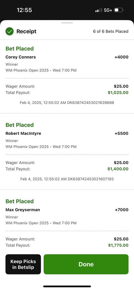 ⛳️ Waste Management Open PGA Betting Outrights ⛳️

0.25 U on each I love this event:

Max Greyserman (+7000)
Rasmus Hojgaard (+5000)
Matt Fitzpatrick (+5500)
Sahith Theegala (+4000)
Robert Macintyre (+5500)
Corey Connors (+4000)

We have hit two outrights this year so for 🔥