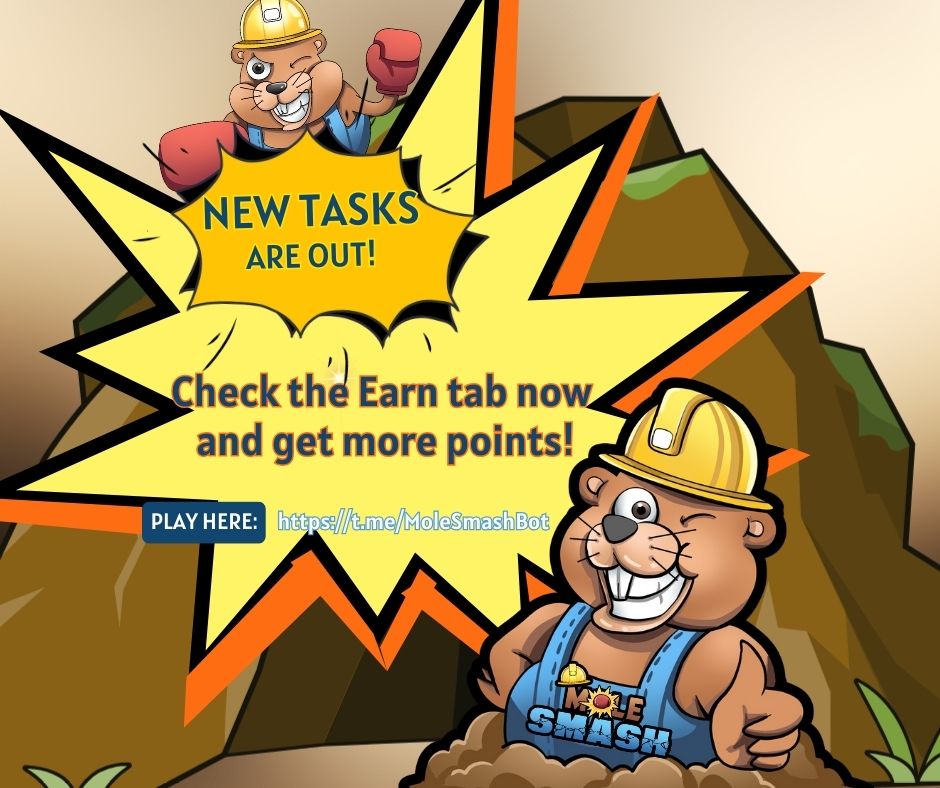 Mole_Smash's tweet photo. ๐ New Task Alert!
Check the Earn tab now and discover a new task to score extra coin rewards! ๐ฐ๐ฅ
Donโt miss outโPlay now! ๐ https://t.co/Ejbank1mNQ
#MoleSmash #NewTask #TelegramGame #TappingGame https://t.co/qqHrtmy6Bn