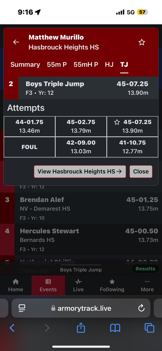 MurilloMatt24's tweet photo. Another personal best in triple jump 3 inch pr against a very competitive field of jumper. #AGTG
(45-7.25) https://t.co/yaztC5Fxpe