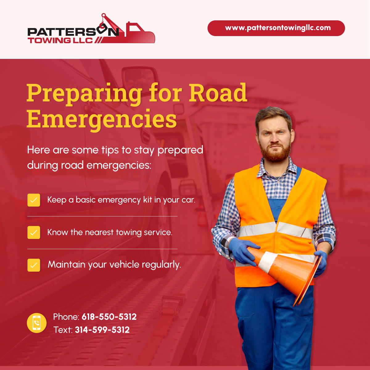 PattersonTowing's tweet image. Road emergencies can happen at any time. Stay prepared with these simple tips to ensure you're ready when you need towing help. 

#CentrevilleIL #AffordableTowingServices #TowingTips