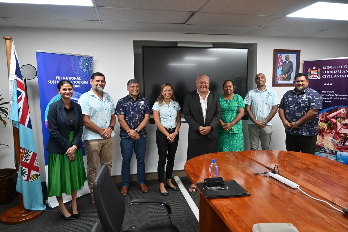 DPM and Minister for Tourism and Civil Aviation, Hon. <a href="/ViliameGavoka/">Viliame Gavoka</a> receives courtesy visit from the Board and CEO of the Fiji Commerce and Employers Federation. We discussed key matters impacting the private sector—including tourism 🤝