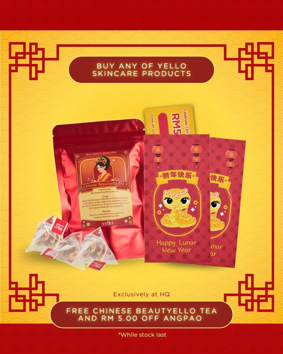 Hello Fello 💛

Kalau korang belum tahu, semalam kita dah start CNY sale tau

You boleh dapat RM10 off for Cynara Mist &amp; Snowmeric and Rm5 off for Cynara Mist

Bukan tu je. Korang akan dapat Yello Ang Pao + Voucher + Beautyello Tea for free bila korang beli apa apa product 😙