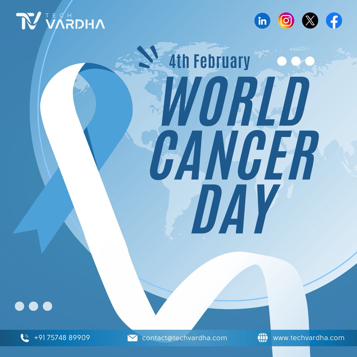 TechVardha's tweet photo. ๐ 4th Feb - World Cancer Day ๐
Together, we fight, support, and spread hope! ๐ Letโs raise awareness and stand against cancer. ๐ช #WorldCancerDay #FightCancer #CancerAwareness #TechVardha #ITSolutions https://t.co/ZnheNaXzOc
