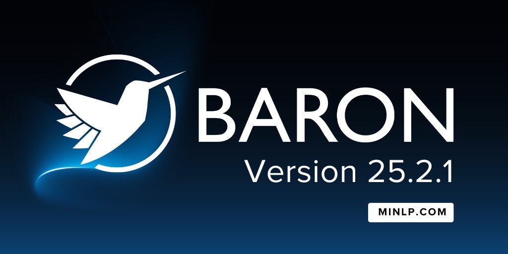 We are happy to announce BARON Version 25.2.1! This update fixes bugs and provides enhancements for linear and nonlinear problems with integer variables.

Learn more: mailchi.mp/02814ca56f50/n… #ORMS