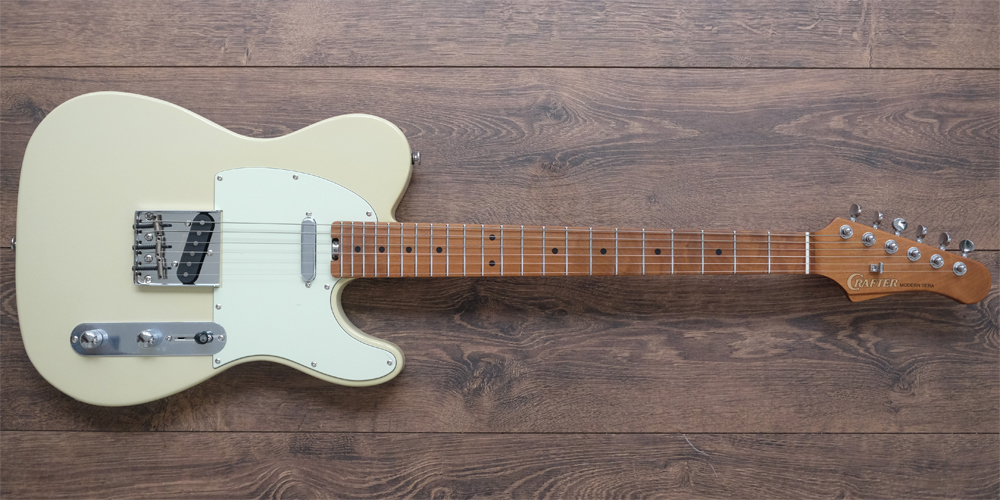 Gitar Elektrik CRAFTER Modern Sera Stratocaster
Rosewood VVS Roasted Maple Neck 
Harga Rp..3.650.000
Pickguard berwarna hijau mint vintage dengan tombol gading tua menghadirkan nuansa vintage sejati yang apik.