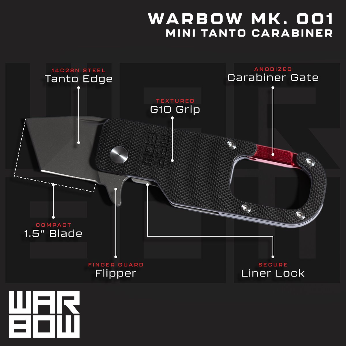 WarbowWorkshop's tweet photo. Compact &amp; durable, Warbow's EDC carabiner lockblade ensures you'll always have an edge. 14C28N steel with G10 grips. Promo code available at https://t.co/Y6fFpfJXcz https://t.co/fxh6OBkNqe