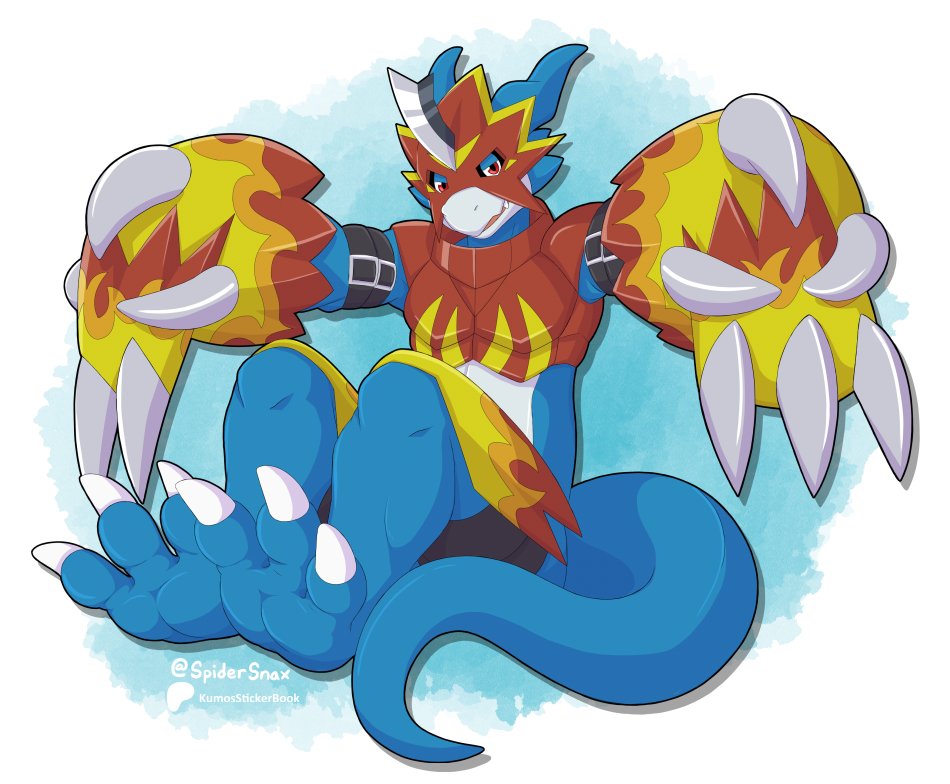 SpiderSnax's tweet image. Need to start posting more than twice a year, so here's one off of my Patreon page, Flamedramon without shoes (as he should be)