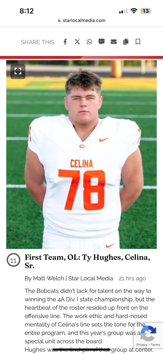 Ty Hughes (@tyhughes77) on Twitter photo Blessed to be named to the All Area 1st Team and be up there with some of the top recruits!!! <a href="/starlocalmedia/">Star Local Media</a> <a href="/MWelchSLM/">Matt Welch</a> <a href="/RecruitCelinaFB/">Celina Bobcat Football Recruiting</a> Blessed to be named to the All Area 1st Team and be up there with some of the top recruits!!! <a href="/starlocalmedia/">Star Local Media</a> <a href="/MWelchSLM/">Matt Welch</a> <a href="/RecruitCelinaFB/">Celina Bobcat Football Recruiting</a>