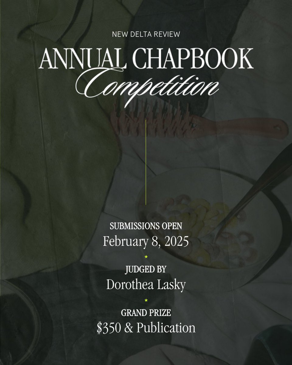 🍬Submissions for our 14th Annual Chapbook Competition are open THIS SATURDAY, and will be judged by the brilliant <a href="/DorotheaLasky/">Dorothea Lasky</a> ✨

🍬 Find our guidelines at ndrmag.org, and set yourself a reminder to submit starting on February 8th!
