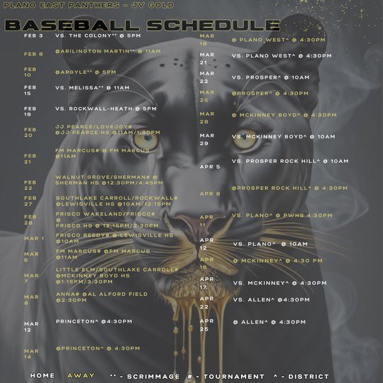 Plano East Baseball (@peshbaseball) on Twitter photo JV Gold Schedule!! #beast #goldshirts #thejungle <a href="/EastPanthers1/">Plano East Senior High School Panthers</a> <a href="/PISDAthDept/">Plano ISD Athletic Department</a> JV Gold Schedule!! #beast #goldshirts #thejungle <a href="/EastPanthers1/">Plano East Senior High School Panthers</a> <a href="/PISDAthDept/">Plano ISD Athletic Department</a>