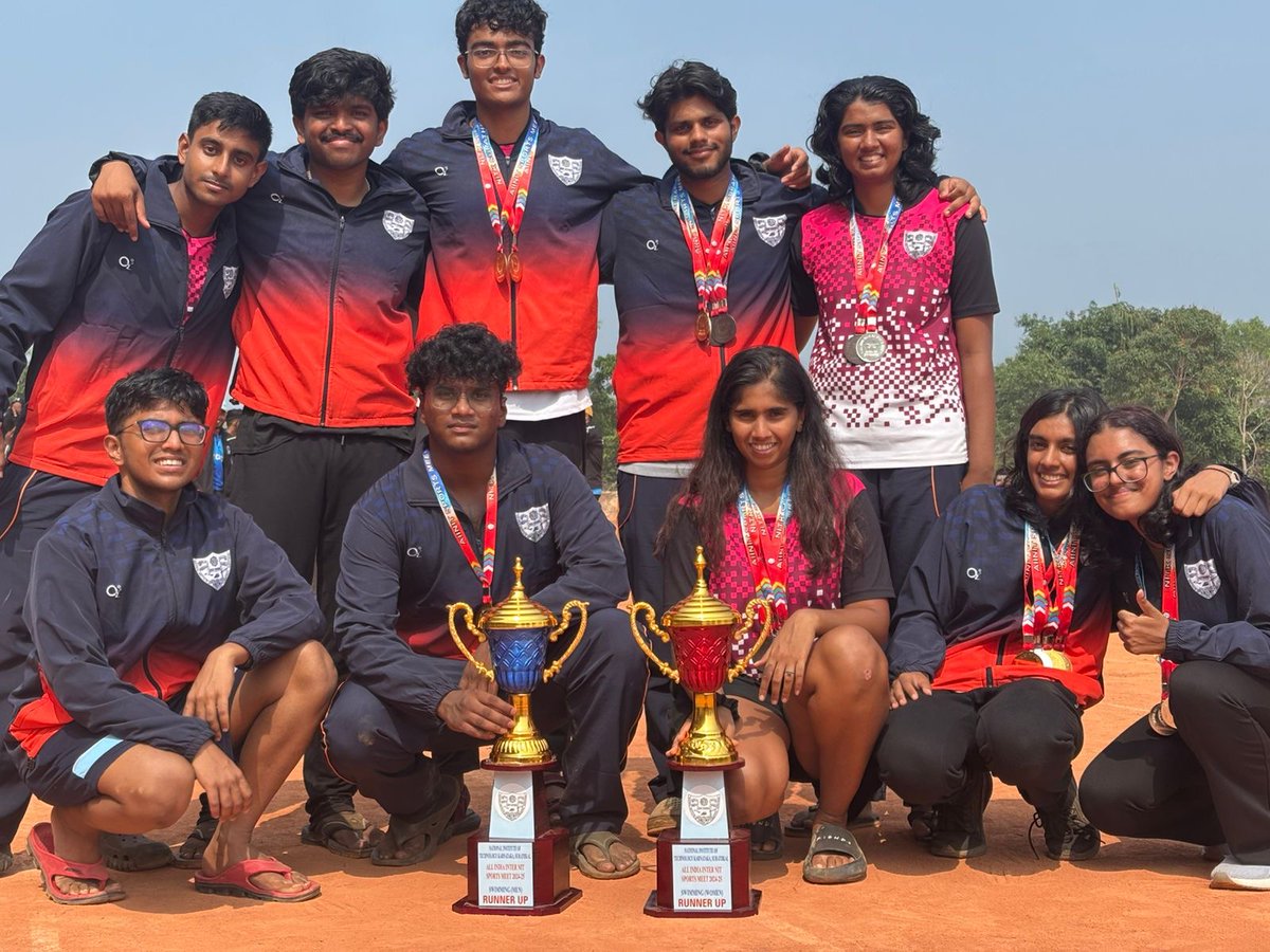 miningnitk's tweet photo. A proud moment for our department as we dominate the pool at the Inter-NIT Swimming Championship! 

 Individual Achievements- Sanjith R from 4th semester won Gold – Freestyle Relay Bronze – 50m and 100m Freestyle
Team Achievement:
Runners Up – Overall Boys &amp; Girls Swimming https://t.co/0sNjilrik7