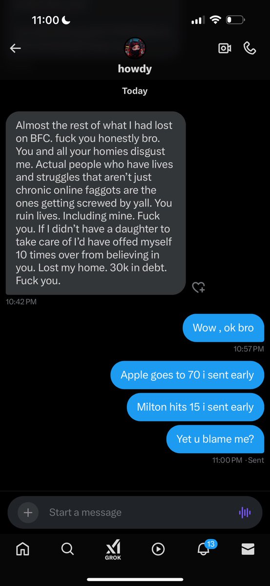 _Shadow36's tweet photo. This is what makes me mad and ill
Only post something like this once.

I sent this dude two plays early off the top of my head and tried to help him

Constantly bombarding me asking for plays.

And this is the thanks i get?

Idk what you all think

But no one wants to make anyone feel this way.

Constant messages like this bro

Niggas is human too.

I cant control what people do to a chart.

Why would i want a play to do bad and make me look worse via farming?

Why would i constantly give back and help others

Some people arent driven by greed and idk
How its so hard to realize that.

Imagine getting all of this and being down in almost every coin bro lmao.

All good tho.