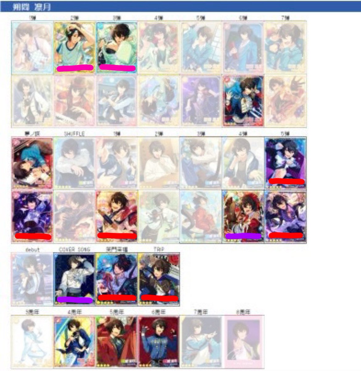 otakatuaka092's tweet photo. あんスタ TRIP ぱしゃっつ Vol.5 A P
譲渡 交換 買取 回収

求→同種or画像4〜6）凜月 みか 英智
譲→画像

求記載外でも凜月みか英智でしたら検討させて頂きますm(*_ _)m

❤️>>💜>>🩷で優先です。 https://t.co/bFhKw4n52p