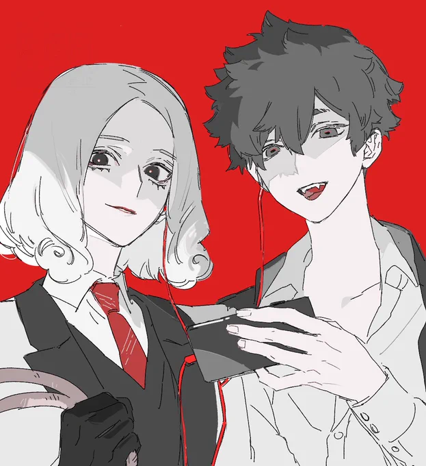 ※年齢操作白黒で並ぶとかわいいだろうなと思ったので、並びで描いた 