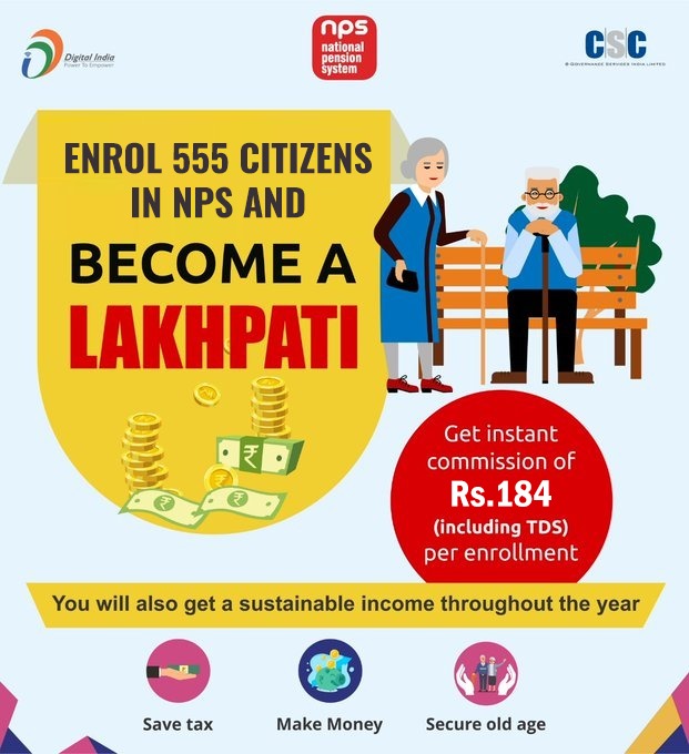 Every #CSCVLE can become a #lakhpati; do not miss this opportunity
#वीएलई को प्रत्येक एनपीएस योगदान पर कमीशन मिलता है।

Earn higher commission with #nps

#NPSZaruriHai

<a href="/CSCegov_/">CSCeGov</a> <a href="/sanjaykrakesh/">Sanjay K Rakesh</a> <a href="/Krisiirm/">Krishna Kumar Singh</a> <a href="/csc_fintech/">DigiPay (Official)</a> <a href="/sarvdeep81/">sarvdeep singh</a> <a href="/academy_csc/">CSC Academy</a> <a href="/CSCSPV_Health/">CSC Health</a> <a href="/CSCeStore/">CSC Grameen eStore</a>
