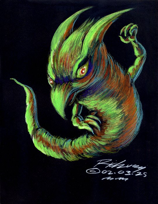 Thedocbot's tweet photo. The new Monday Monsters are here as a DOUBLE FEATURE and both are FOR SALE! Chills! #mondaymonster #monster #monsterart #drawrick #horror #horrorart #horrordrawing #horrorimage #artforsale #artforsalebyartist #originalart #painting #monsterhorror #colorpencildrawing https://t.co/rAEhy3rlOC
