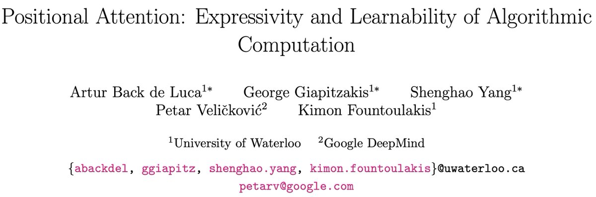 kfountou's tweet image. Positional Attention: Expressivity and Learnability of Algorithmic Computation (v2)

We study the effect of using only fixed positional encodings (referred to as positional attention) in the Transformer architecture for computational tasks. These positional encodings remain the…