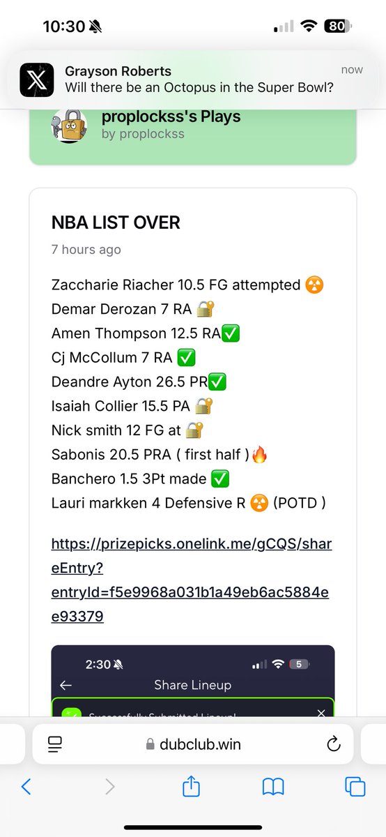 proplockss's tweet photo. List goes 7/10 70%
25 likes for 2 man WAKENCASH
Nukes ☢️- went 1/2 . Zach only played 8 mins second half
Locks 🔐 went 3/3
Leans ✅ went 3/4( banchero game still going on but he 0/5 on 3s )
Been on fire 🔥 0/1 sabonis got bitched by
#NBA 🏀 | #PROPLIST 📋 | #LOCKSMITH 🔐 #