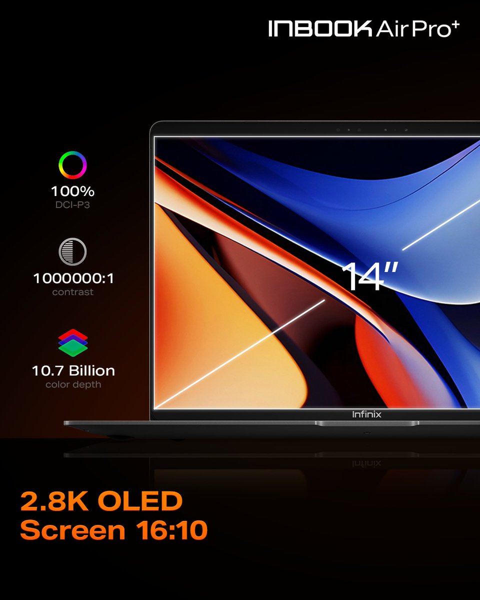 Infinix_Mobile's tweet photo. With the INBOOK Air Pro+'s crystal-clear display, every frame feels vivid and immersive. Productivity and entertainment meet in perfect harmony.
🎯Sharper visuals, smarter productivity. #Infinix #INBOOKAirProPlus https://t.co/aeND5FYiQ4