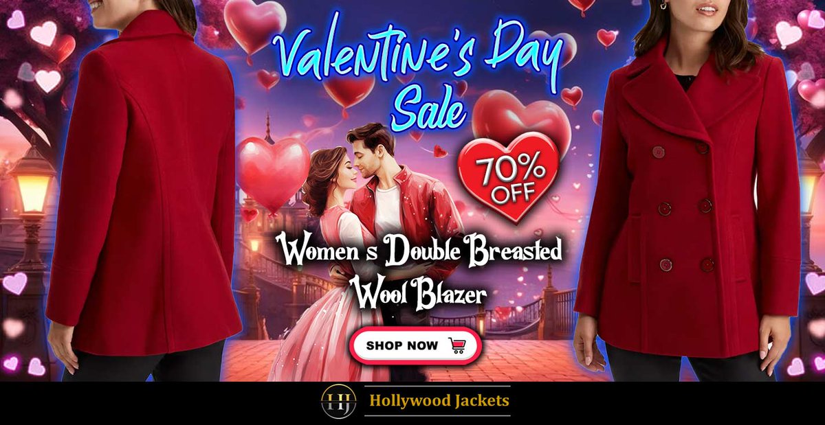 JacketHollywood's tweet image. ❤️🌹 Valentine's Day Sale is Here! 🌹❤️
Show your love with amazing gifts and deals! 🎁
💌 Up to 70% OFF on #Womens #DoubleBreasted #ButtonFront Blazer💕
Shop now at hjacket.com/product/womens…💕
#valentinesdaysale #valentinesday #love #loveintheair #romanticdeals #heartfeltsavings