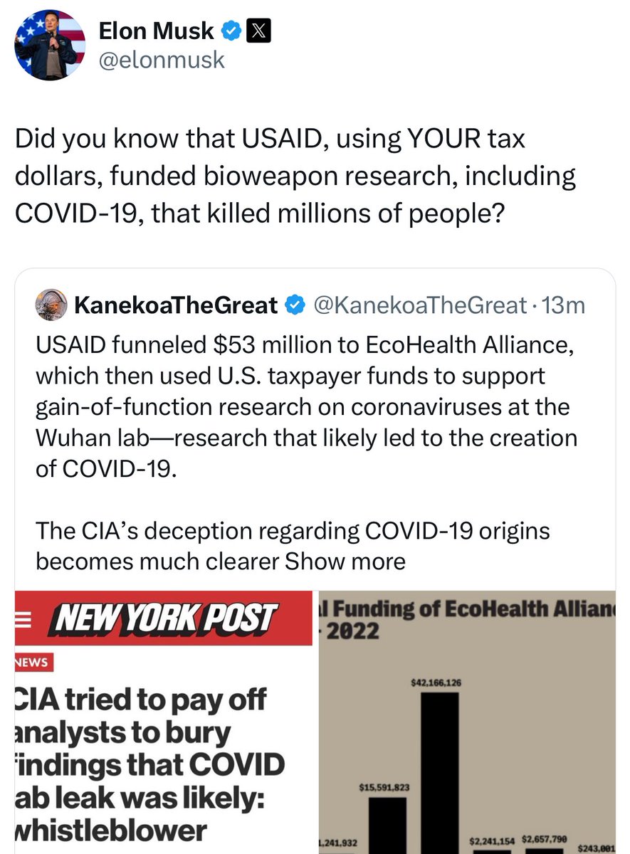 I’m still in shock.

Trump’s top advisor, and most influential man on the planet, just told the world the US government funded the creation of C19 and are responsible for the deaths of millions worldwide.

Shouldn’t the world be stopping?

Is this not the biggest news in history?