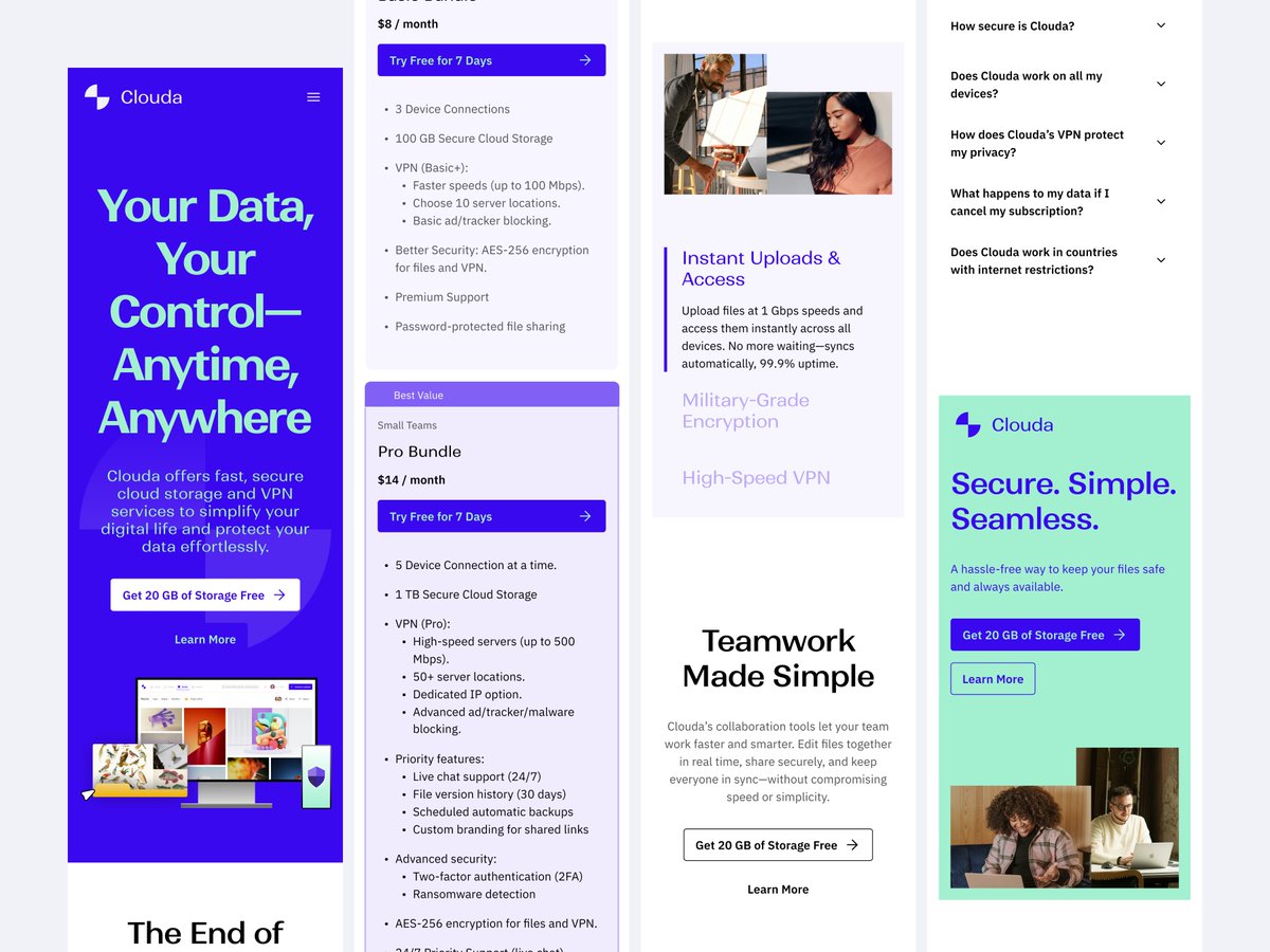 mfyotra's tweet photo. A landing page design concepts for a cloud storage provider (mobile version). https://t.co/wSSiIEU8pM