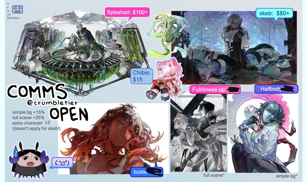 crumbletier's tweet image. hey guys comms open but its just skeb/chibi/splashart #cm
