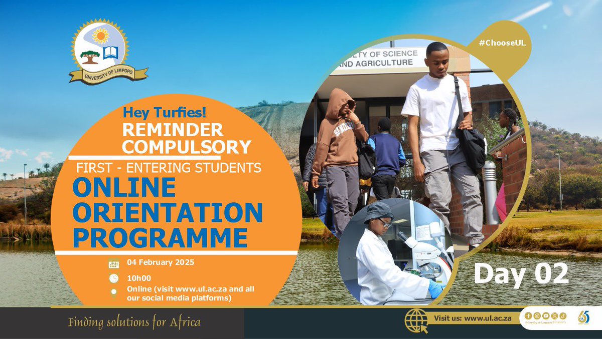 ULvarsity's tweet image. 𝐃𝐚𝐲 𝐓𝐰𝐨: 𝐂𝐨𝐦𝐩𝐮𝐥𝐬𝐨𝐫𝐲 𝐎𝐫𝐢𝐞𝐧𝐭𝐚𝐭𝐢𝐨𝐧 𝐏𝐫𝐨𝐠𝐫𝐚𝐦𝐦𝐞 𝐟𝐨𝐫 𝐅𝐢𝐫𝐬𝐭-𝐄𝐧𝐭𝐞𝐫𝐢𝐧𝐠 𝐒𝐭𝐮𝐝𝐞𝐧𝐭𝐬

🔊 The Compulsory Orientation Programme kicks off today, 4 February 2025 at 10:00 AM. 🔗youtube.com/watch?v=ExMorP… #ChooseUL #Orientation2025
￼