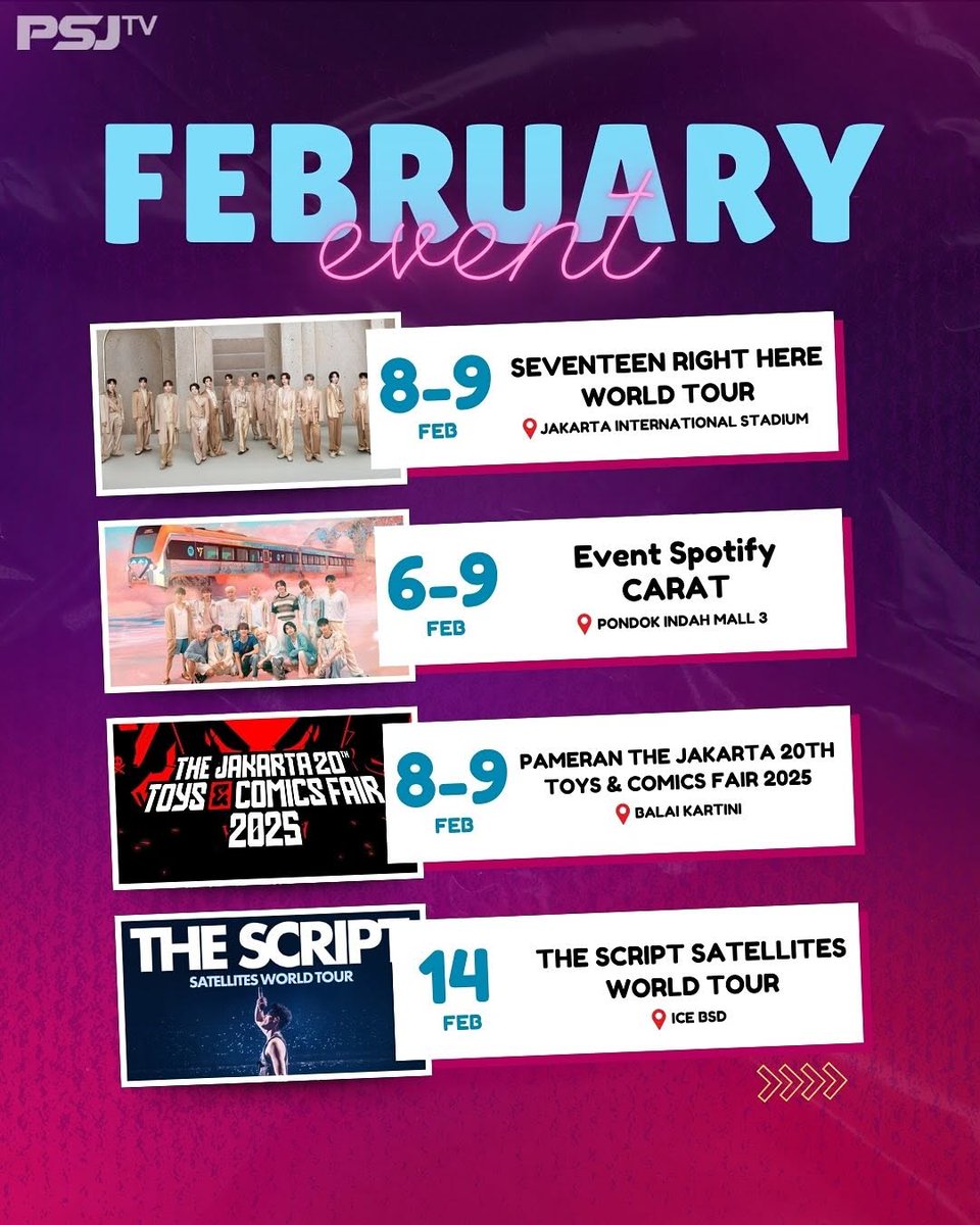 tv_psj's tweet photo. Event di bulan Februari 2025 nih Sobat PSJ!🔥
#EVENT #February #februariceria #jakarta #psjinfo #psjupdate #psjtv #prideandsoulofjakarta #rumahnyaligajepang https://t.co/oi0B2RWsw1