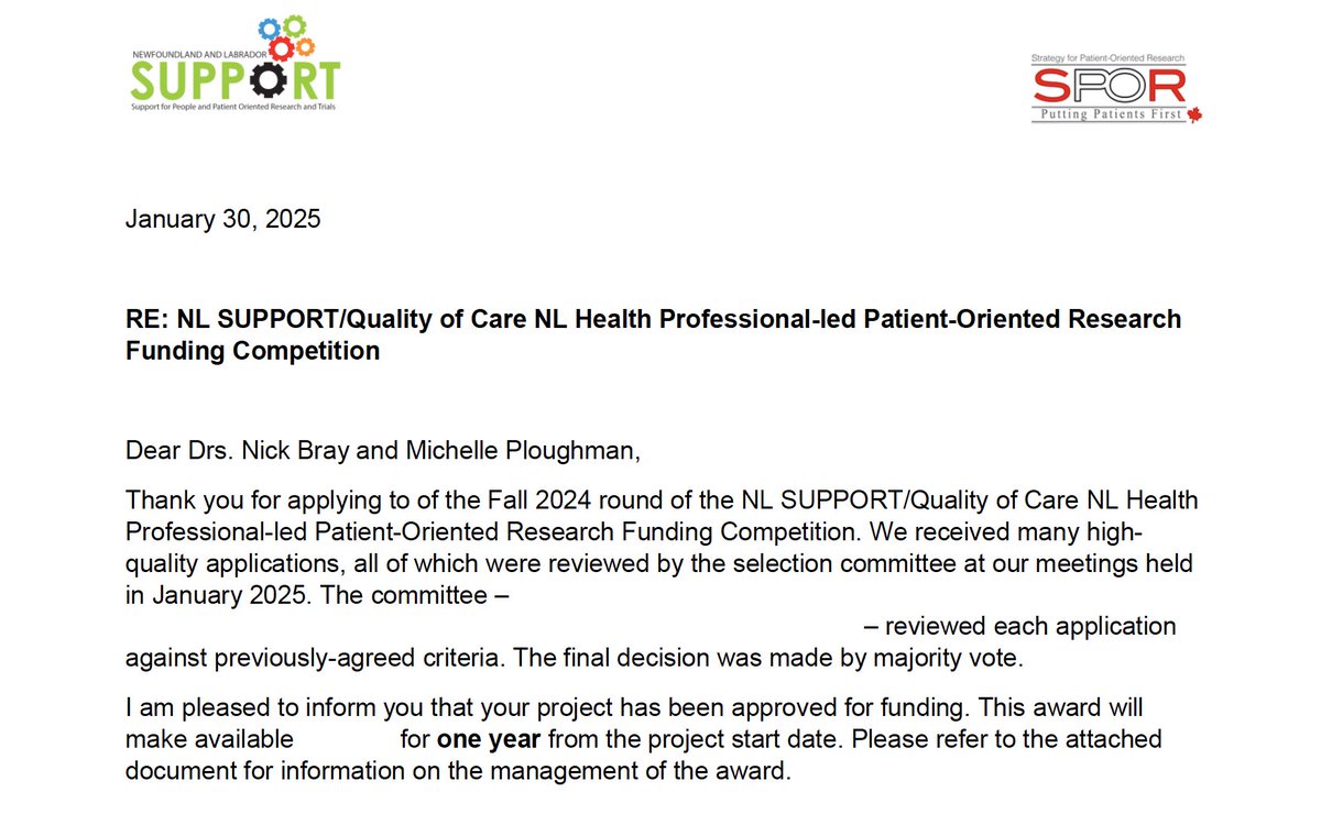Nick Bray (@nickwbray) on Twitter photo Thank you to <a href="/NL_SUPPORT_Unit/">NL SUPPORT</a> for funding our study!
We're collaborating with physicians, community orgs, and people with lived experience to co-design health report cards that empower older adults to take charge of their health.
<a href="/michploughman/">Michelle Ploughman</a> <a href="/MUN_ARC/">MUN Aging Research Centre-NL</a> <a href="/MUNMed/">Faculty of Medicine</a> <a href="/SrsAdvocateNL/">The Office of the Seniors' Advocate NL</a> Thank you to <a href="/NL_SUPPORT_Unit/">NL SUPPORT</a> for funding our study!
We're collaborating with physicians, community orgs, and people with lived experience to co-design health report cards that empower older adults to take charge of their health.
<a href="/michploughman/">Michelle Ploughman</a> <a href="/MUN_ARC/">MUN Aging Research Centre-NL</a> <a href="/MUNMed/">Faculty of Medicine</a> <a href="/SrsAdvocateNL/">The Office of the Seniors' Advocate NL</a>