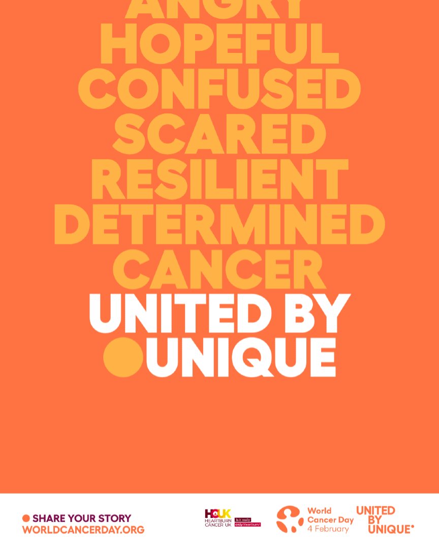 Today is #WorldCancerDay – United by Unique 🌍

Every cancer journey is different, but together, we can drive change. oesophageal cancer is often diagnosed late - persistent heartburn could be a sign. Know the symptoms, encourage early checks &amp; help close the care gap.