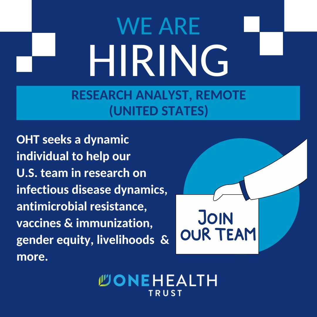 OneHealthTrust's tweet image. We are on the lookout for a Research Analyst with a specialization in Biology, Life Sciences, Economics, Public Health Policy or Engineering to join our US team!
Learn more: onehealthtrust.org/who-we-are/wor…
#ResearchAnalystJobs #OneHealth #ResearchJobs