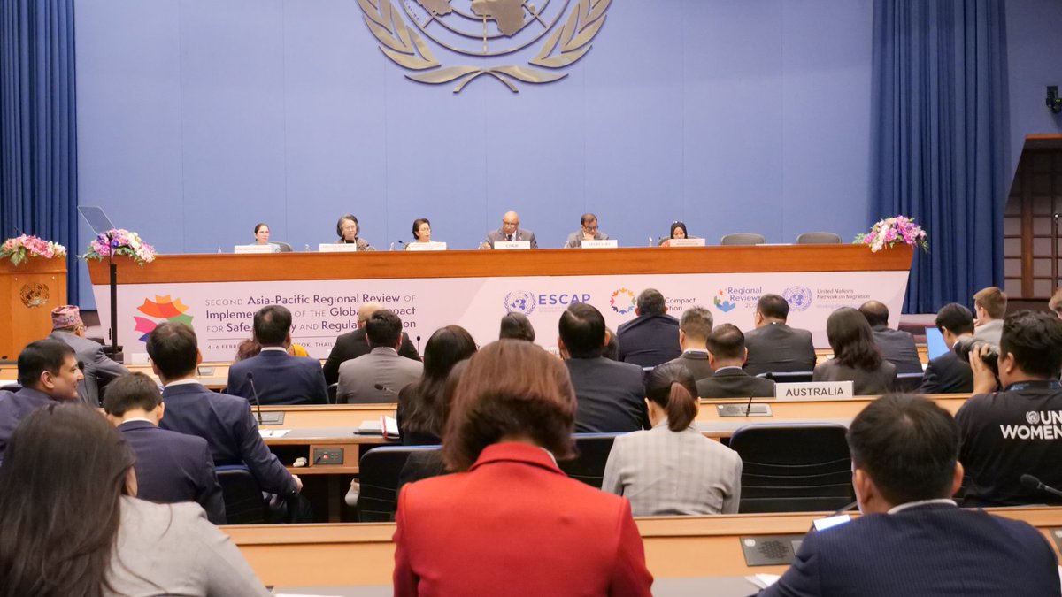 IOMAsiaPacific's tweet image. The 2nd #AsiaPacific GCM Regional Review is underway in🇹🇭! Member States &amp;amp; stakeholders gather to assess progress &amp;amp; advance action on migration governance. @CataDevandas, Representative of the #DG, set the stage with opening remarks, reinforcing more inclusive future #ForMigrants