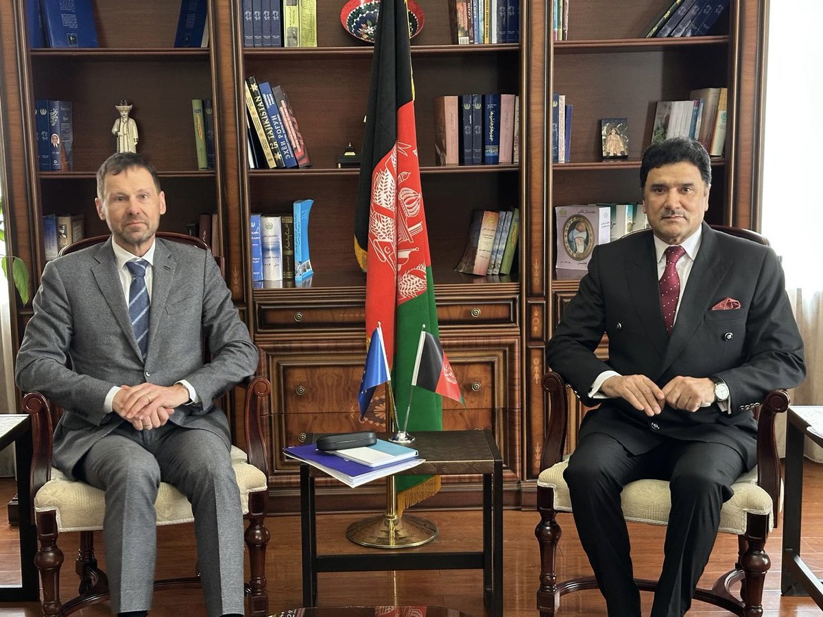 ZahirAghbar's tweet photo. English / Farsi 

Today, General Mohammad Zahir Aghbar, the ambassador and political representative of the l people of Afghanistan, met and held discussions with Tomas Niklasson, the European Union’s Special Representative for Afghanistan, and his accompanying delegation, including the Deputy Ambassador of the EU in Tajikistan.

During the meeting, political, economic, and security issues, as well as regional challenges, were discussed and exchanged.

امروز، جنرال محمد ظاهر اغبر، سفیر و نماینده سیاسی مردم افغانستان، با توماس نیکلاسون، نماینده ویژه اتحادیه اروپا برای افغانستان، و هیأت همراه ایشان، از جمله معاون سفیر اتحادیه اروپا در تاجیکستان، دیدار و گفتگو کرد.

در این دیدار، پیرامون موضوعات سیاسی، اقتصادی، امنیتی و چالش‌های منطقه‌ای بحث و تبادل نظر صورت گرفت.

@tomas_niklasson 
@EUinTajikistan
