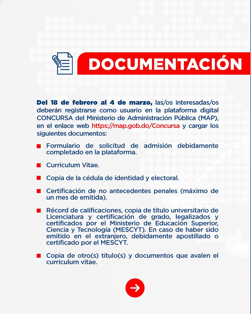 MIREXRD's tweet photo. ¡Atención! Sé parte de la nueva generación de diplomáticos de carrera de nuestro país!  🇩🇴🤝🌎

📢 Te invitamos a participar en el Concurso Público para el Ingreso a la Carrera Diplomática. No importa el área del saber de tu profesión, puedes aplicar. ¡Anímate!  

📱Desliza para conocer los requisitos y detalles, o visita nuestra página web: https://t.co/t0BK867iHT.