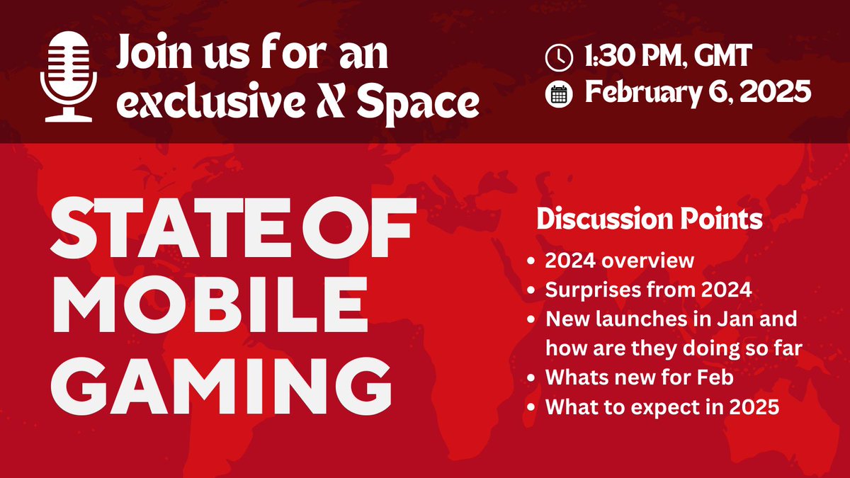 MiniReview.io (@minireview_io) on Twitter photo Together with <a href="/GamingonPhone/">GamingonPhone</a>, we're hosting a "State of Mobile Gaming" spaces chat here on X this Thursday.
Topics:
🔹Mobile gaming 2024 overview
🔹New launches of Jan + what's new for Feb
🔹What to expect of mobile gaming in 2025
📌 Get reminded: x.com/i/spaces/1djxX… Together with <a href="/GamingonPhone/">GamingonPhone</a>, we're hosting a "State of Mobile Gaming" spaces chat here on X this Thursday.
Topics:
🔹Mobile gaming 2024 overview
🔹New launches of Jan + what's new for Feb
🔹What to expect of mobile gaming in 2025
📌 Get reminded: x.com/i/spaces/1djxX…
