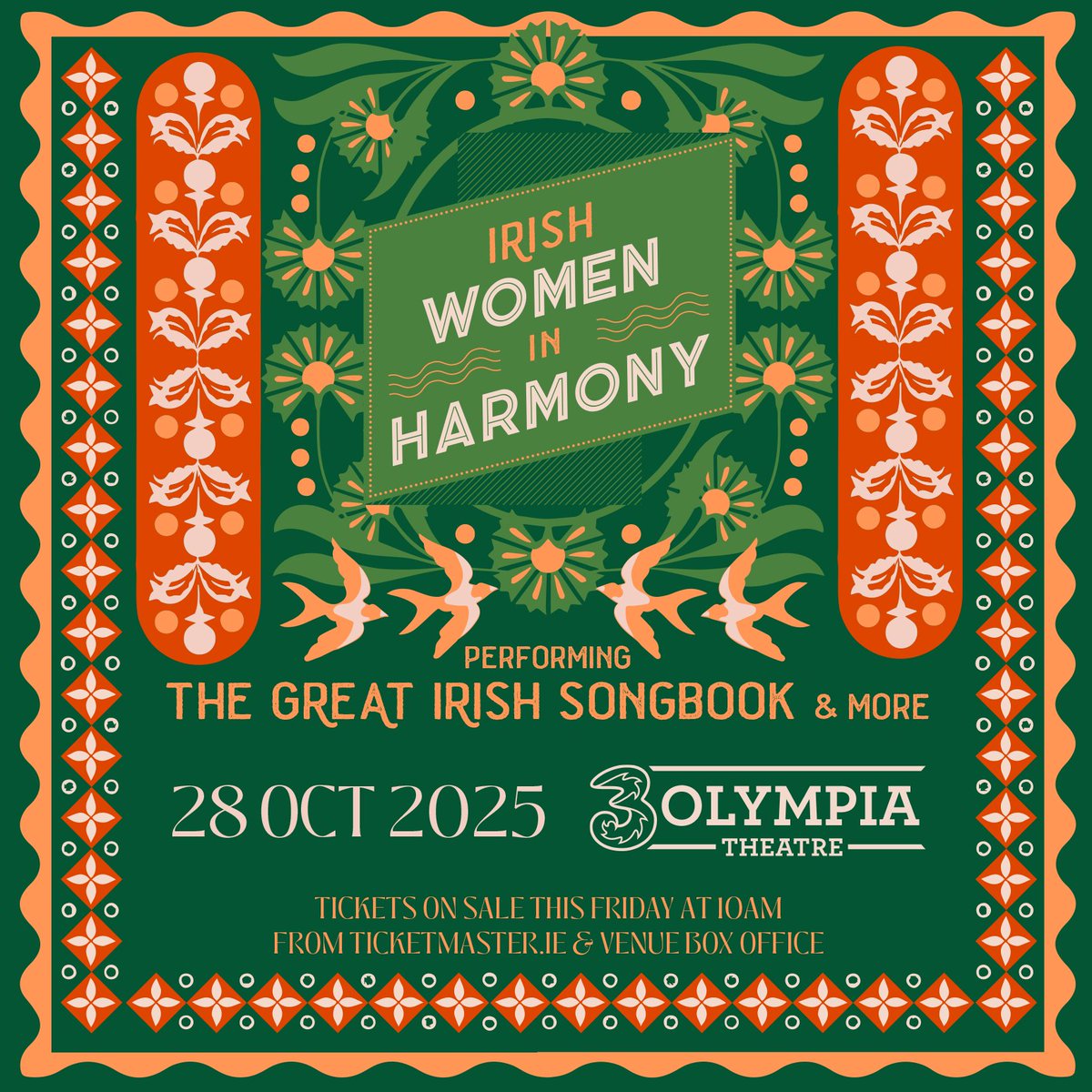 After a third stunning appearance on the Late Late Show last week, Irish Women in Harmony have announced their first national tour including a date in the 3Olympia Theatre, Dublin on Tuesday 28th October 2025 ☘️

Tickets On sale Friday at 10am.