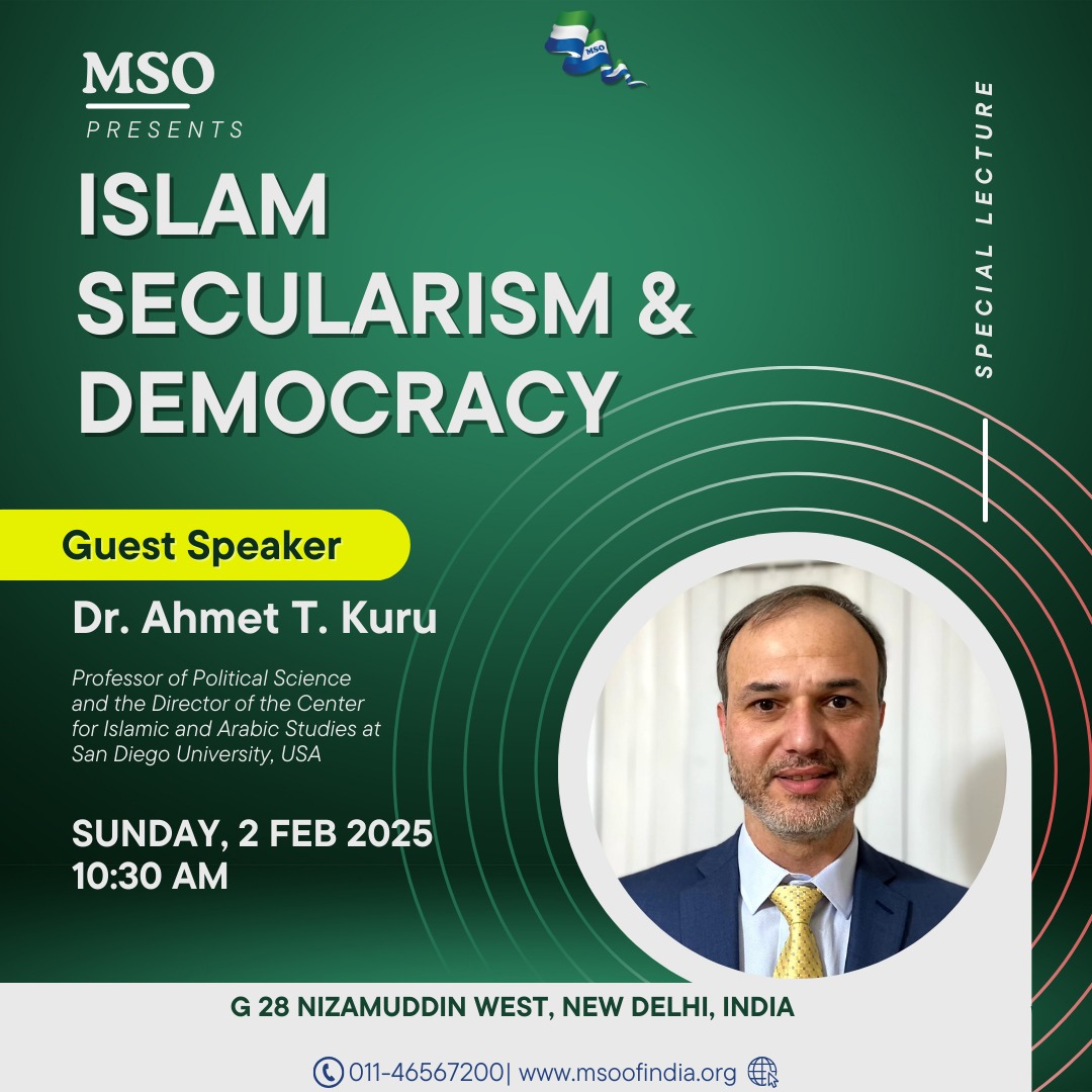 msoofindia's tweet photo. #MSO organized a lecture of Renowned Scholar @prof_ahmetkuru on "Islam, Secularism & Democracy" at New Delhi. 
He points out that the rise of intellectuals and mercantile class during the first three centuries of Islamic rule was enough to show that the religion is not innately ‘violent’ or ‘regressive’. 

He also argues that Muslim countries have more tendency to develop an authoritarian regime, secular as well as Islamist. The correlation of authoritarianism with underdevelopment and lack of scientific development should have been argued more.