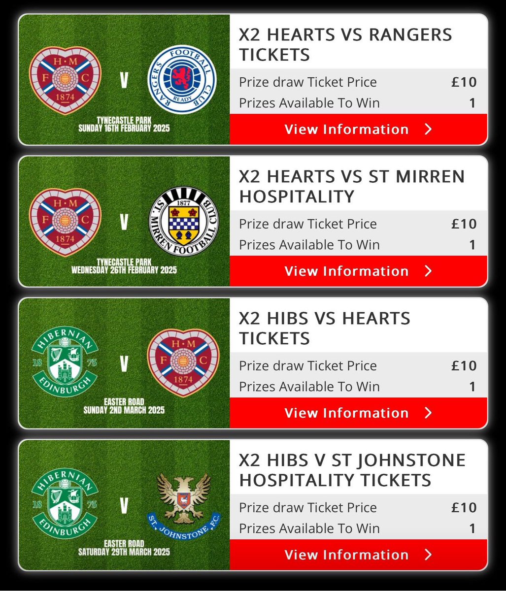 Thanks to our friends at Hearts and Hibs for pitching in. We’ve been donated the following match tickets for upcoming games!

£10 a ticket - enter by hitting the link below for as many as you want!

uk.emma-live.com/bonnyriggrosep…