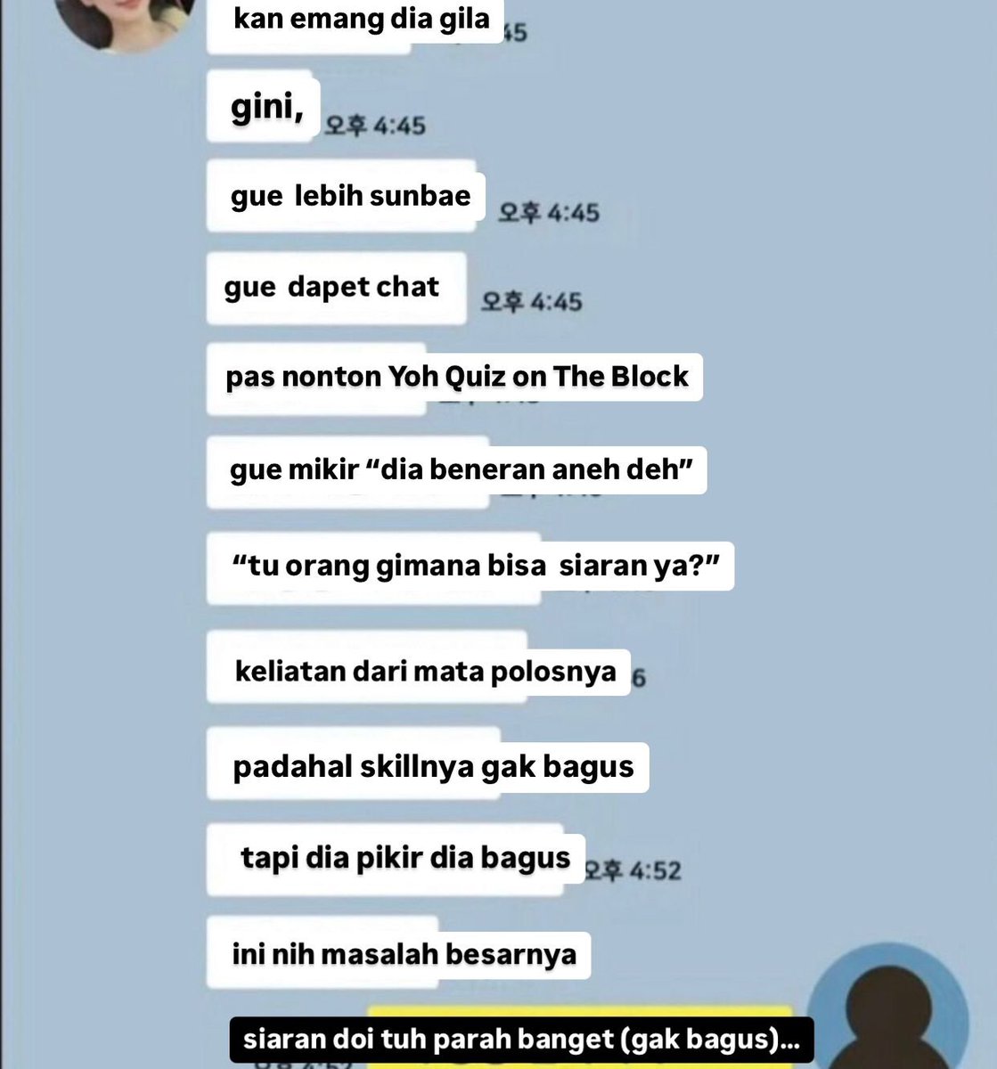 tang__kira's tweet photo. Translate grup chat pembully Oh Yoanna (Merka bikin grup chat (tapi oh yoanna ga dimasukin) setelah Oh Yoanna tampil di Yoo Quiz on the block) https://t.co/VMULWMBGKQ