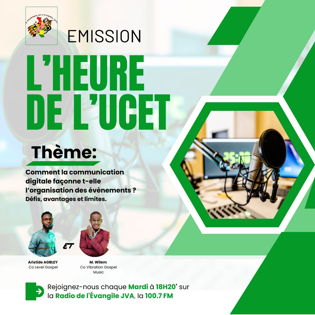 Ce soir, nous serons dans l'émission " L'heure de l'UCET " pour éclairer l'audience sur le thème : comment la communication digitale façonne-t-elle l'organisation des évènements. 

Rejoignez-nous sur la radio de l'évangile ( JVA-100.7FM) , ce soir à partir de 18h20' 

#Kodzo