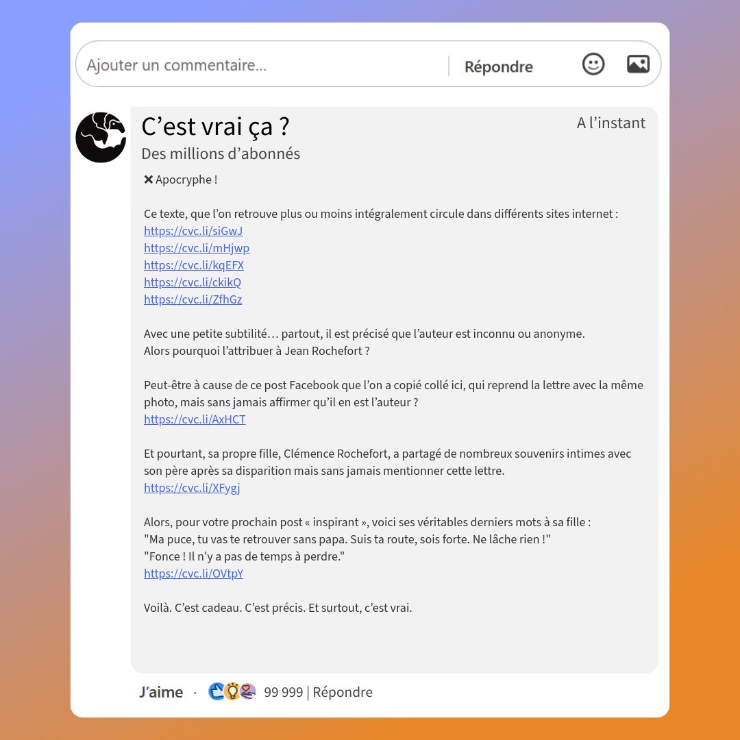 La lettre de Jean Rochefort à sa fille
Disponible sur notre site : cestvraica.com/debunk/1336254…