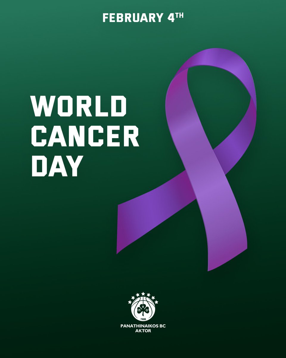 🗓️ 𝐅𝐞𝐛𝐫𝐮𝐚𝐫𝐲 𝟒𝐭𝐡: 𝐖𝐨𝐫𝐥𝐝 𝐂𝐚𝐧𝐜𝐞𝐫 𝐃𝐚𝐲

Ενώνουμε τις φωνές μας και στέλνουμε μήνυμα δύναμης και αλληλεγγύης σε όλους όσοι δίνουν καθημερινά τη μάχη τους! 

Και να θυμάσαι: η πρόληψη σώζει ζωές! 🙏

#WeTheGreens #paobcaktor #worldcancerday