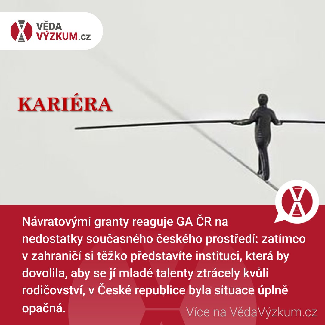vedavyzkum_cz's tweet image. 🔬 Grantová agentura České republiky zanedlouho vyhlásí své pravidelné granty.
Objeví se mezi nimi však jedna novinka: Návratové granty.
👩🔬Ty umožní vědkyním a vědcům znovu nastartovat kariéru po jejím přerušení rodičovskou dovolenou či jinou péčí o závislou osobu.
📌 Jaká…